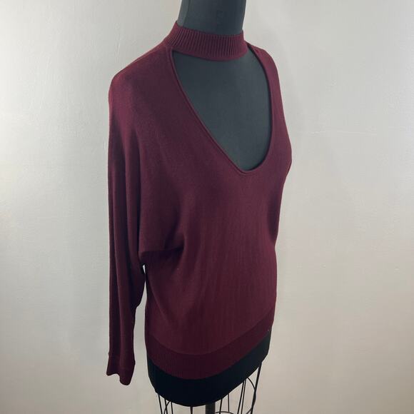 SPLENDID Red Wine Scoop Choker Neck Long Sleeve Tunic Sweater Pullover Knit S - Picture 3 of 8